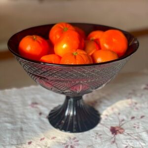 Cristal D Arques France Ruby Red Pedestal Compote Bowl 10"W x 4"D x 8"H